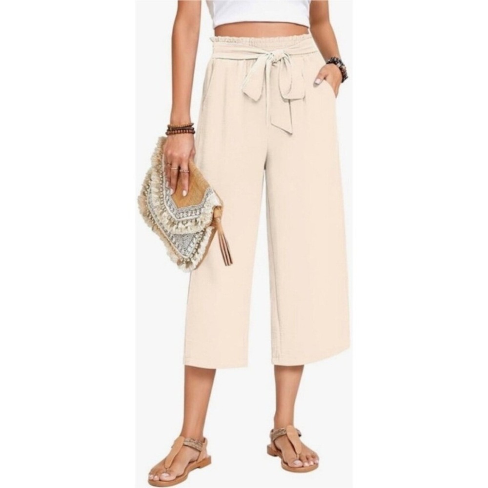 John Paul Richard‎ White Culottes Wide Leg Cropped Pants Tie Waist 1X NWT